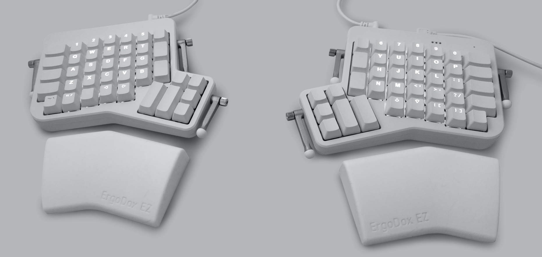 The ErgoDox EZ is a keyboard split in two halves for improved ergonomics