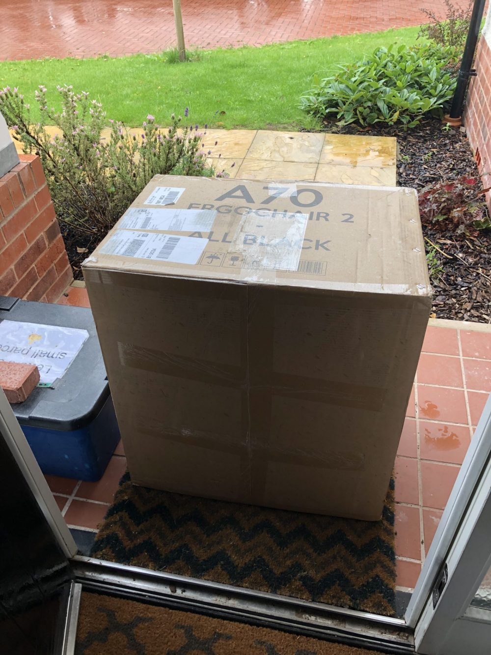 The ErgoChair 2 delivered in a large cardboard box
