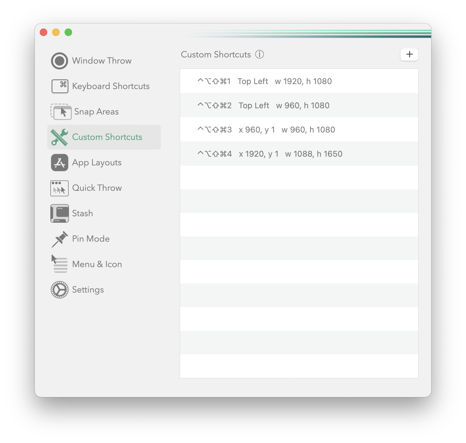 GUI of the Rectangle app for macOS