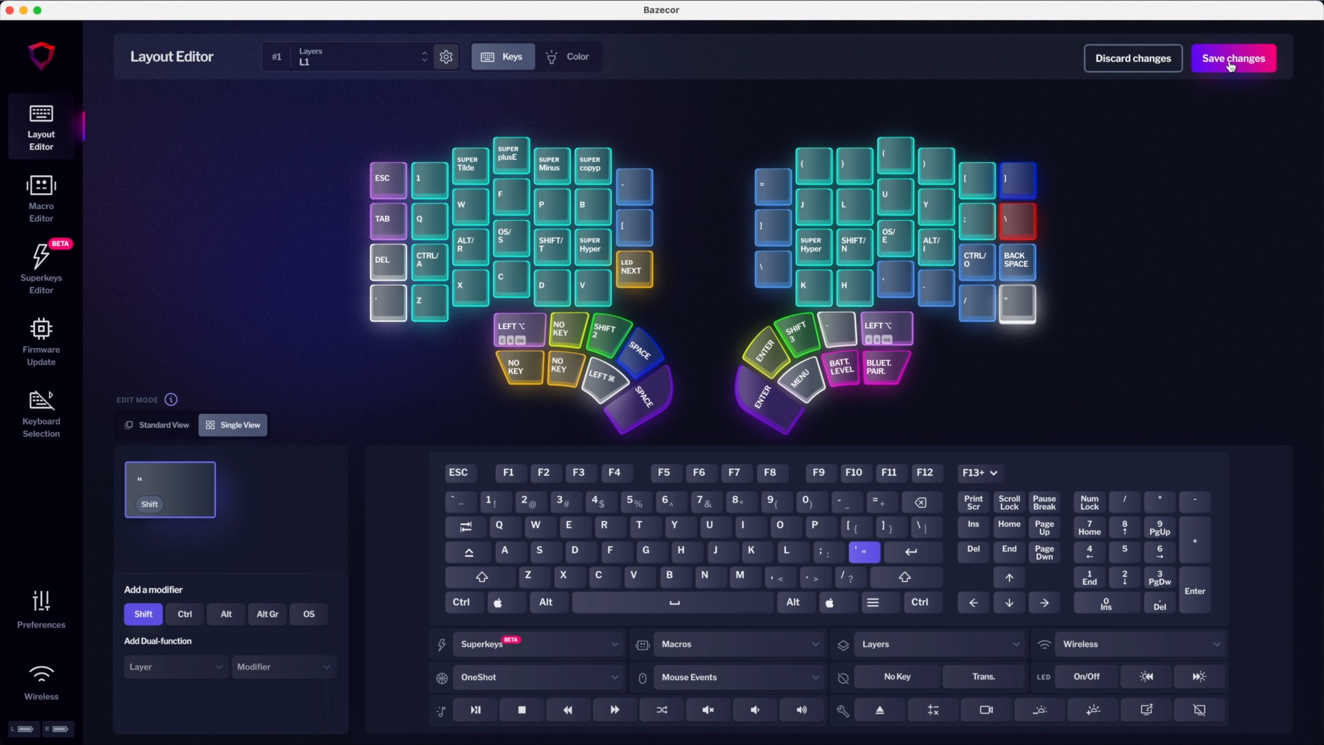 Graphical interface for a keyboard