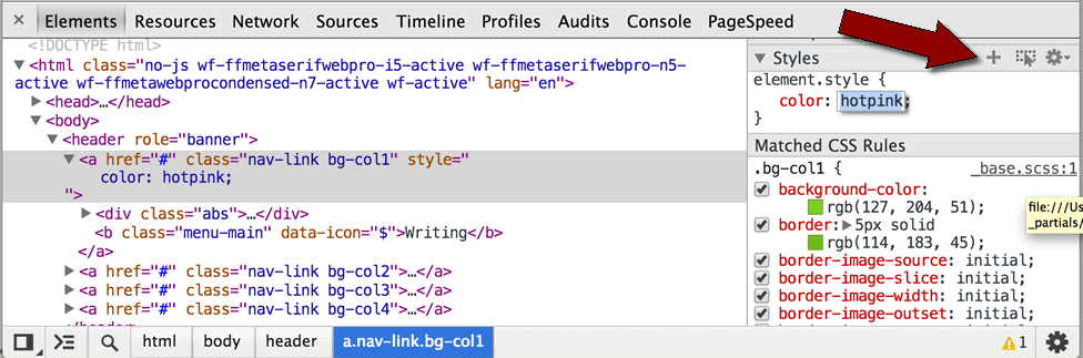 adding a new rule in chrome developer tools