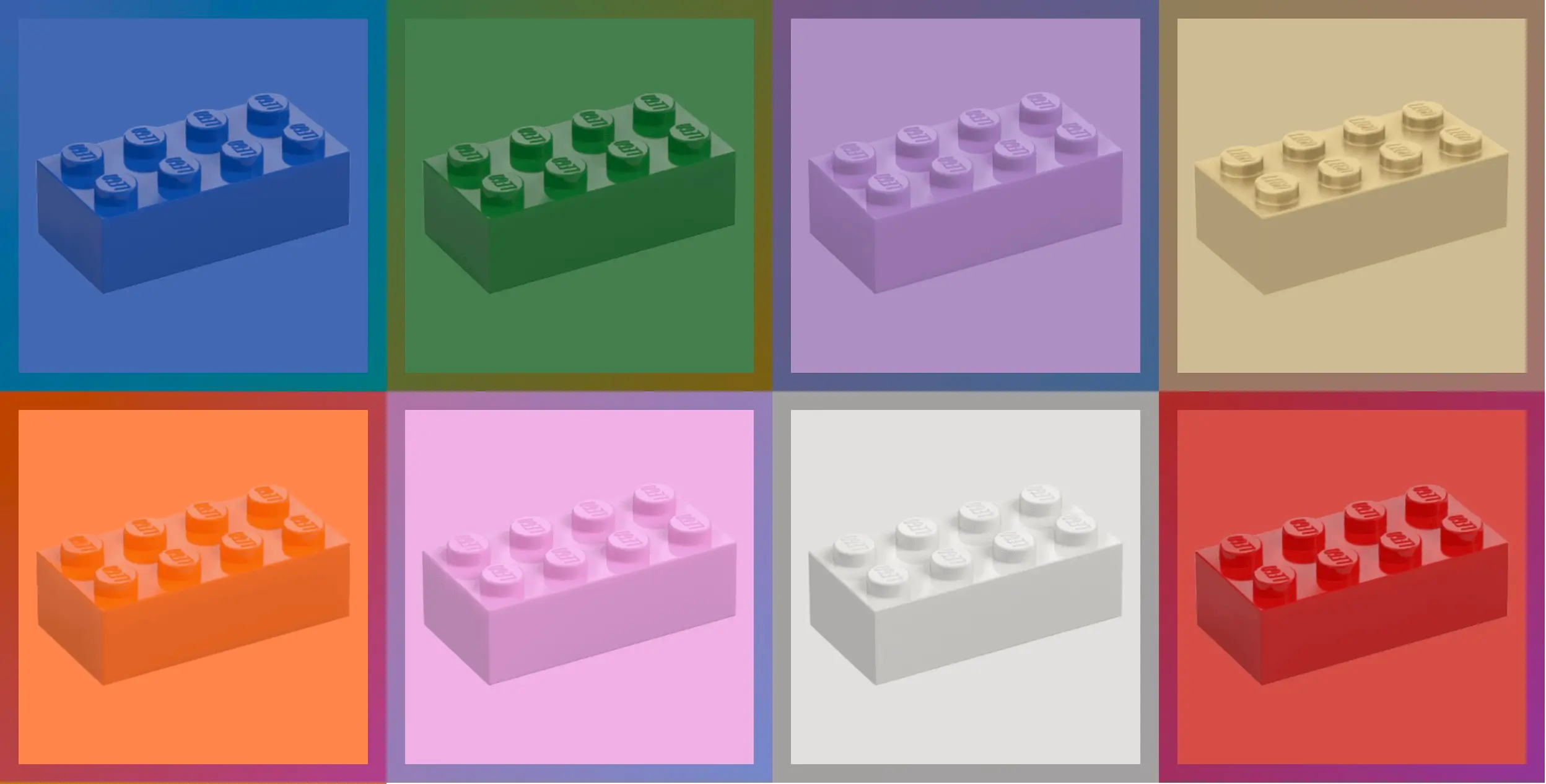 Lego bricks with coloured backgrounds and borders