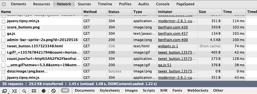 Chrome Dev Tools Network tab
