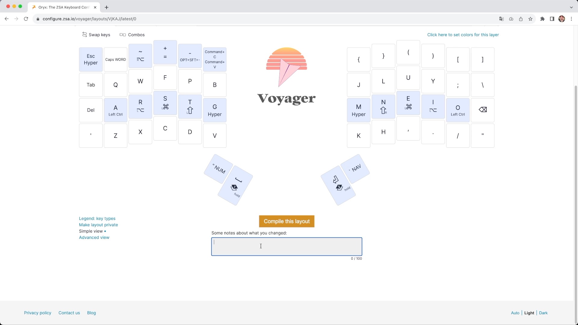 UI of the Oryx configurator